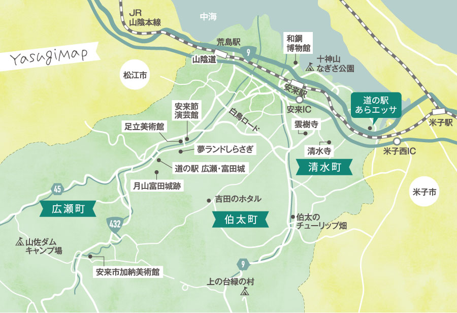 安来市の地図